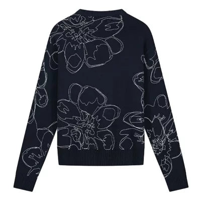 Embroidered Flower Knit Navy
