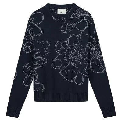 Embroidered Flower Knit Navy